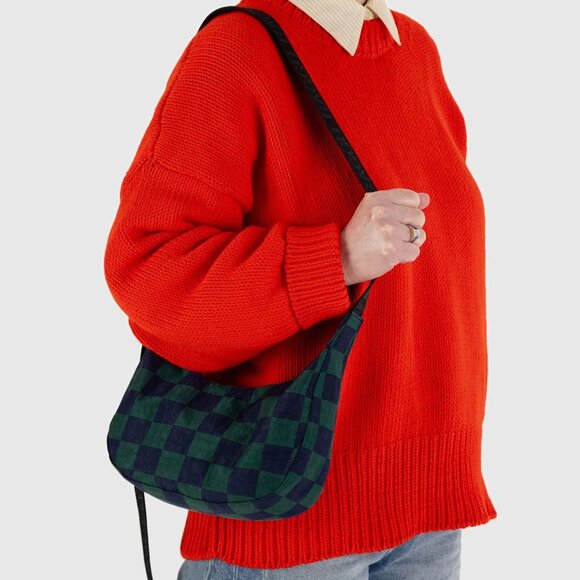 NWT Baggu Small Crescent Bag - Navy Green Check - Picture 9 of 11